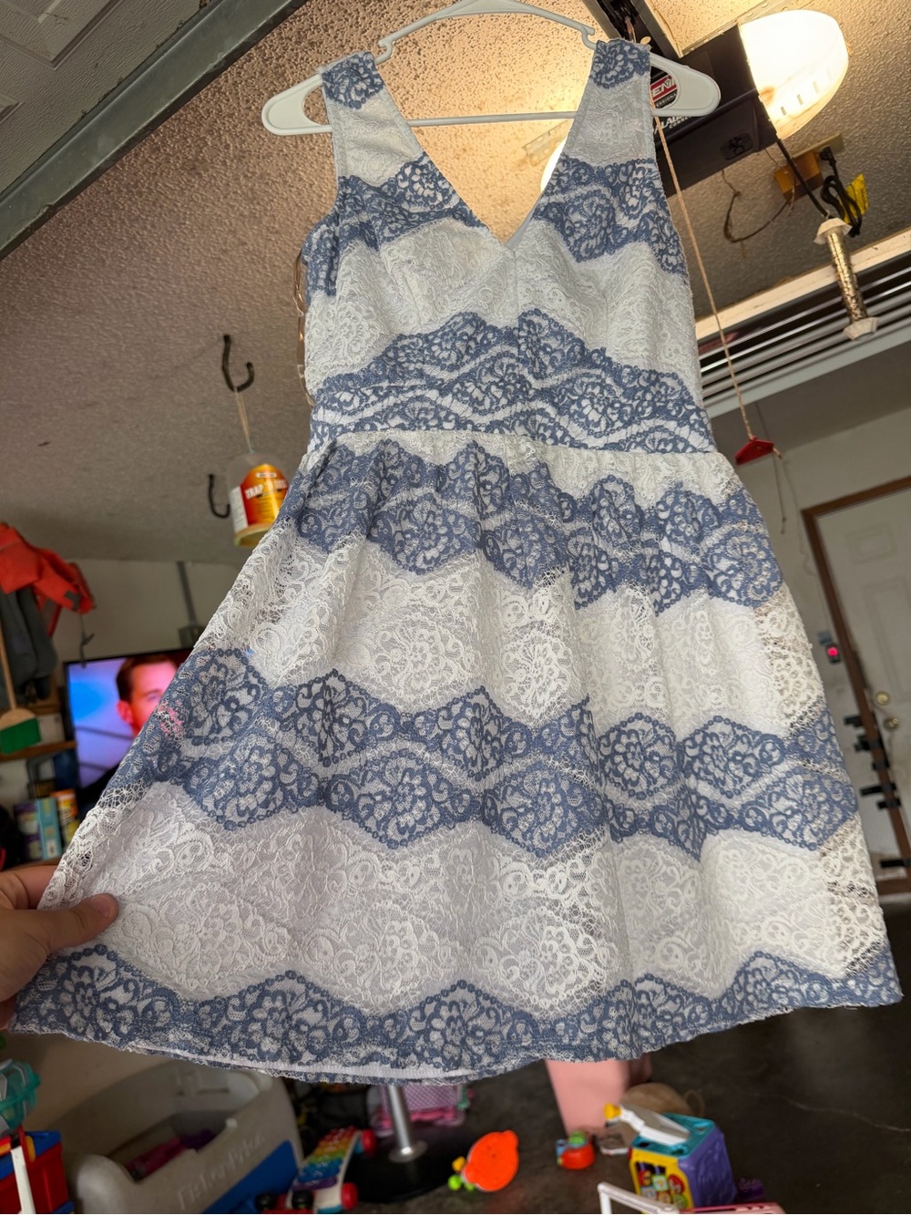 Charlotte Russe White and Blue Lace Fit-and-Flare Dress